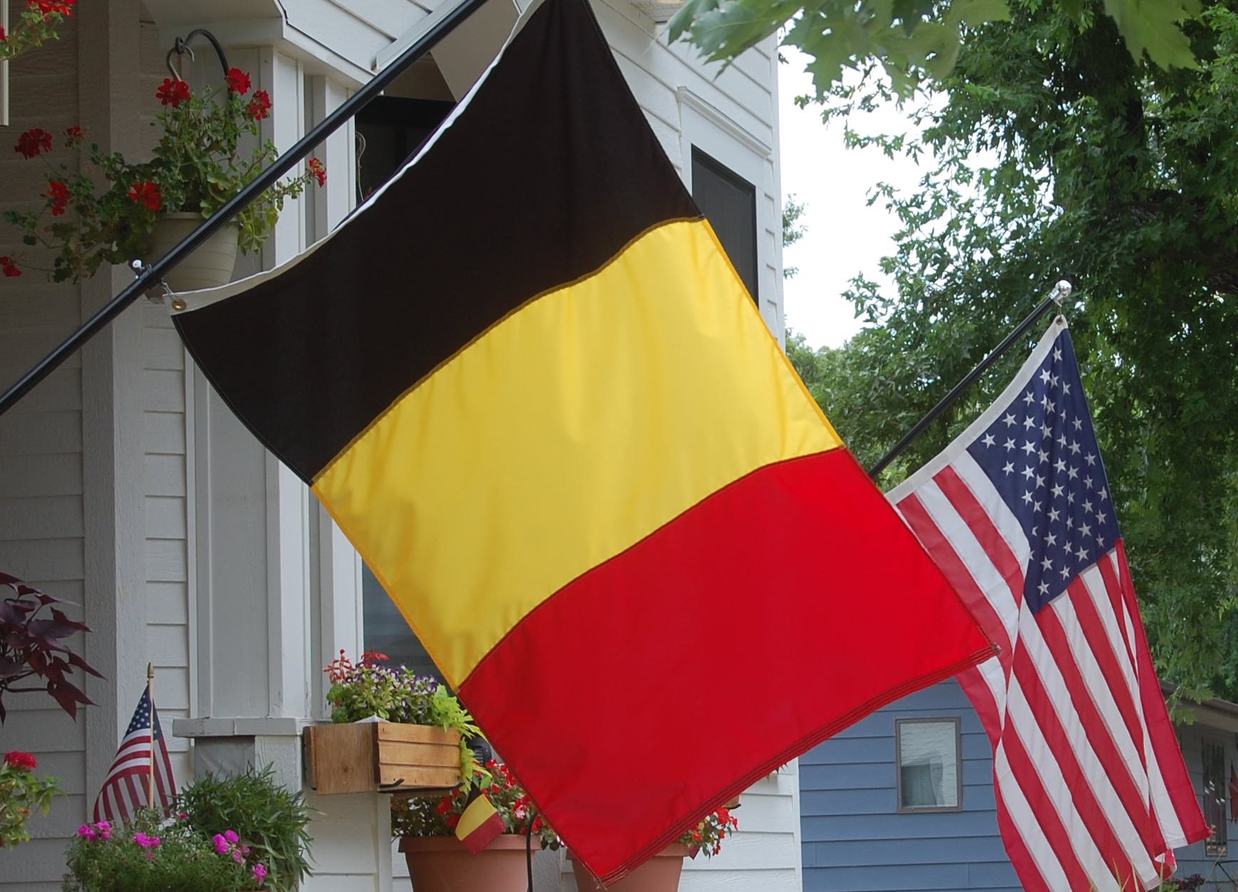 Belgian and American Flags Flying